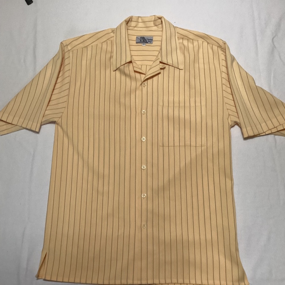 Smokey Joes Mens Large L Yellow Striped Short Sleeve Button Up Shirt Casual